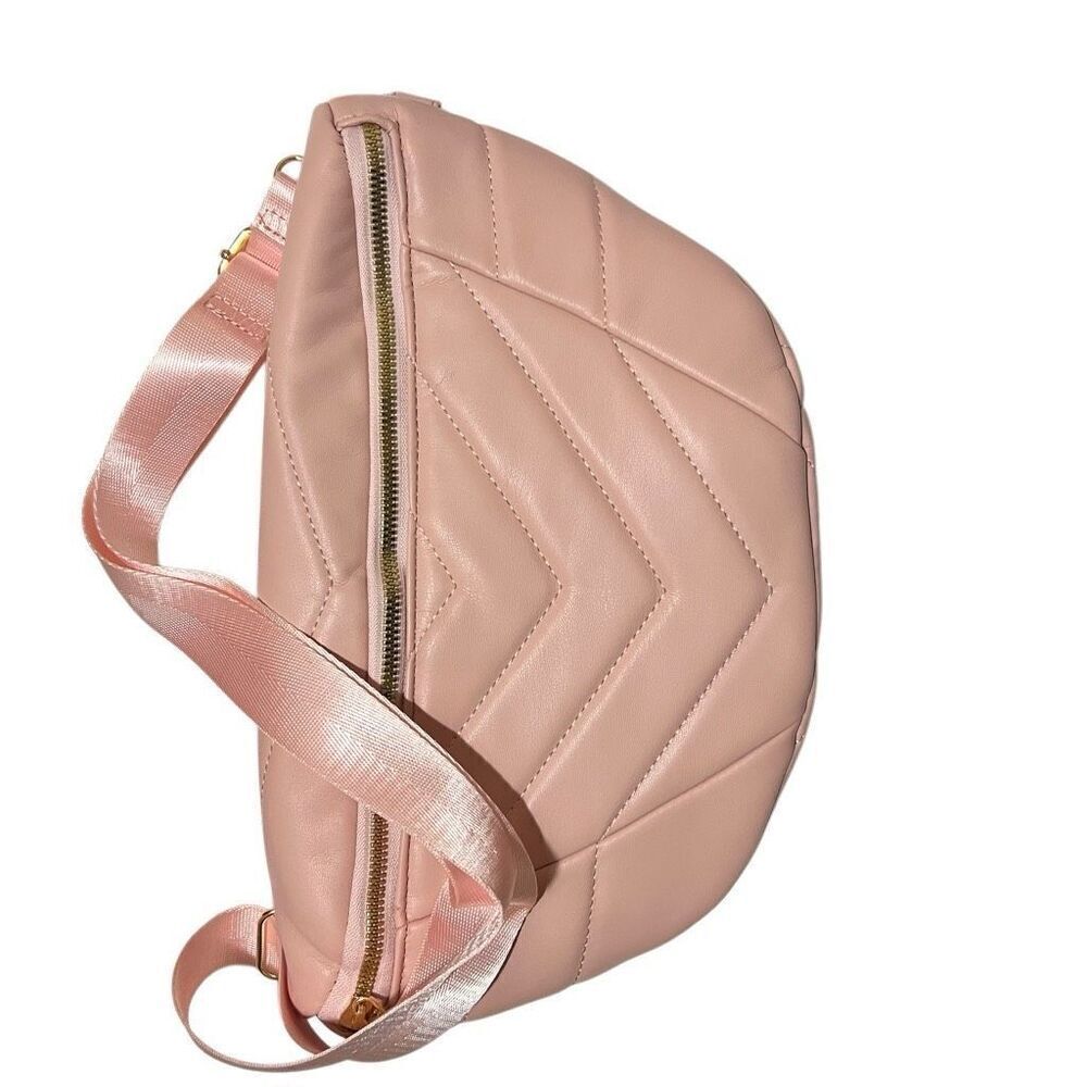 New XL Quilted Chevron Waist bag Fanny Pack Blush Pink unisex vegan leather